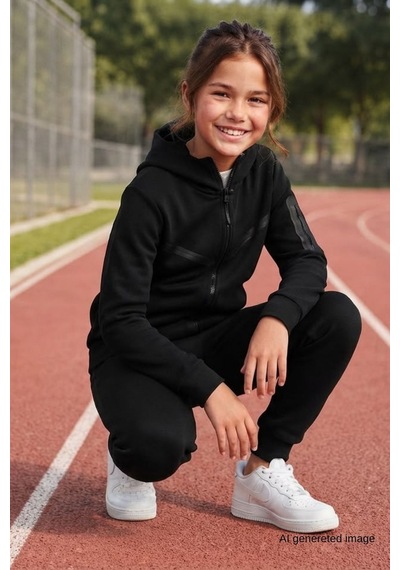 Pina Kids Kız Çocuk Kolu Cepli Şerit Baskılı Kapüşonlu Dalgıç Kumaş Eşofman Takımı Esf7031 siyah Pina Kids Kız Çocuk Kolu Cepli Şerit Baskılı Kapüşonlu Dalgıç Kumaş Eşofman Takımı Esf7031 siyah