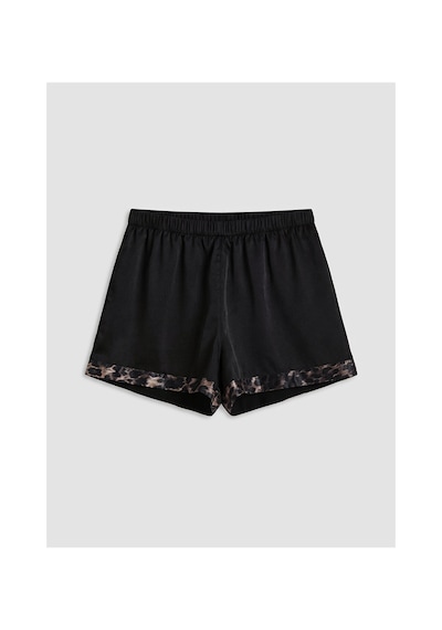 Lcw Dream Siyah Leopar Desenli Saten Kadın Şortlu Pijama Takımı