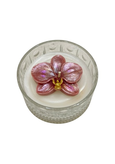 Cam Kasede Yonca Ve Orkide Mum 2 Li 9x6 Cm