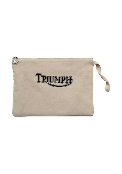 Triumph Motorcycles Logo Krem Clutch Astarlı Cüzdan / El Çantası Krem