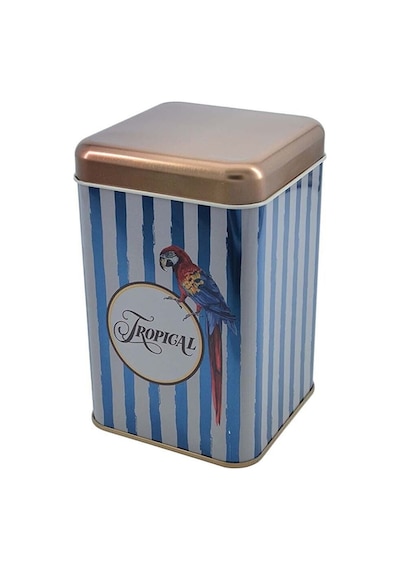 Safari Parrot Desenli Kare Metal Saklama Kabı 10.5 x 10.5 x 16 CM 1.7 L Çok Renkli