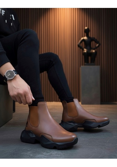 DMR Elegance Ba0444 Bağcıksız Rahat Yüksek Taban Taba Erkek Spor Yarım Bilek Bot Rekli