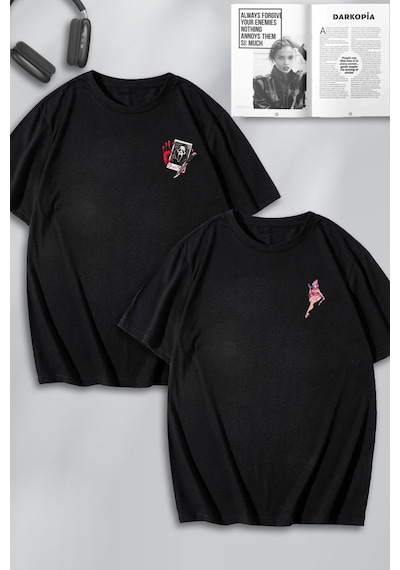 Unisex Kadın Erkek Mr And Mrs Scream Çığlık Baskılı Sevgili Çift Kombini Oversize Tshirt 2'li Siyah1 Mck0085 Siyah