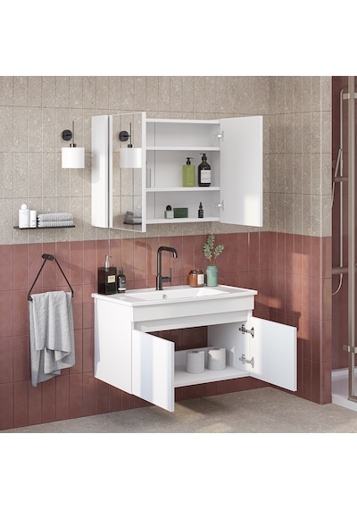 Lavabolu Mdf 80 Cm Banyo Alt Dolabı + Aynalı Üst Dolabı , Banyo Dolabı Takımı Beyaz