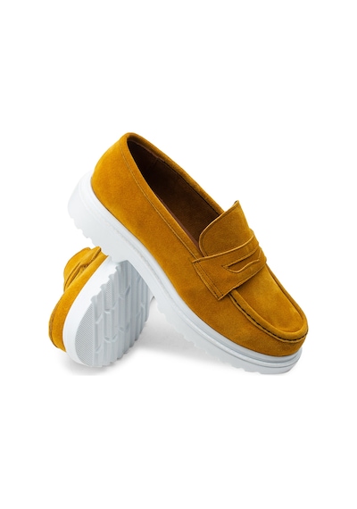 Deery Hakiki Süet Sarı Loafer Kadın Ayakkabı - 01903zsrıp01 Sarı