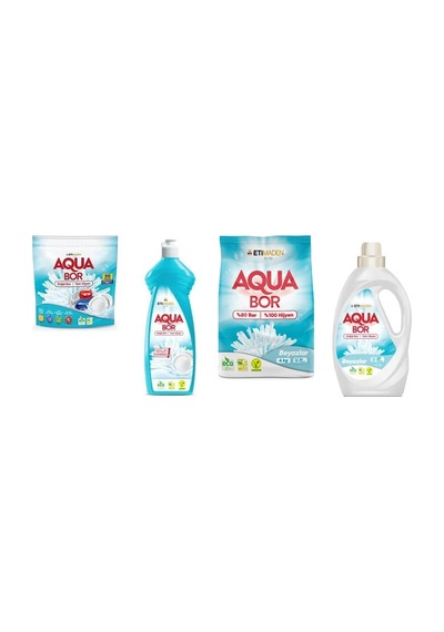 Aquabor Doğal Mineralli Tablet + Bulaşık + 4kg Beyaz + Sıvı Beyaz Set