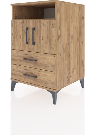 Kronos Komodin 2 Raflı Tek Çekmeceli 2 Kapaklı 60x59x96 Çam-çam Atlas Çam