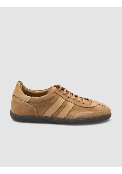 %100 Hakiki Deri Taba Süet Bağcıklı Kadın Sneaker Taba