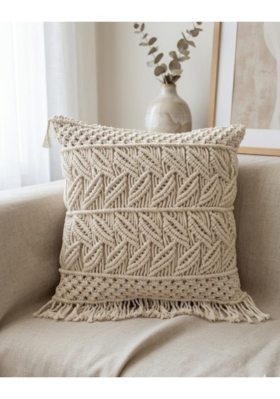 Boho-chic Makrome Kırlent Kılıfı 40x40 Cm Doğal Ve Özgün Tasarım Diğer