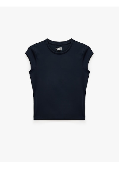 Koton Kısa Kollu Bisiklet Yaka Slim Fit Spor Tişört Lacivert 7wak10112nk