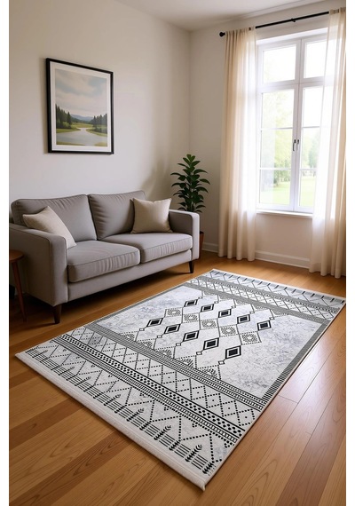 Blghome Dokuma Tabanlı Dijital Baskı Halı Blg3826 Gri