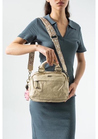 Baginn Vegan Deri Günlük Kadın Postacı Çanta Çapraz Askılı Omuz Çantası Y.s. Deri 27 23 Cm Charm Hediyeli Krem