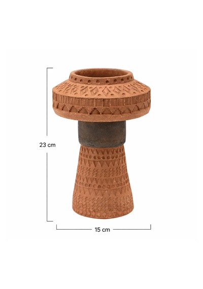 El Yapımı Kabartmalı Terracotta Vazo Büyük Boy Boho Dekoratif Vazo Altın - Siyah