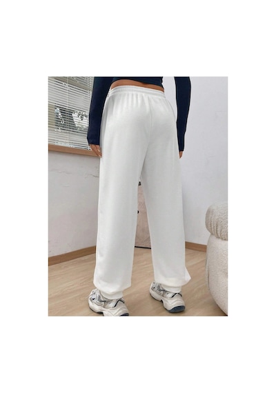 Tarzsokak Letter Graphic Drawstring Waist Slant Pocket 4 Mevsim Eşofman Beyaz Tarzsokak Letter Graphic Drawstring Waist Slant Pocket 4 Mevsim Eşofman Beyaz