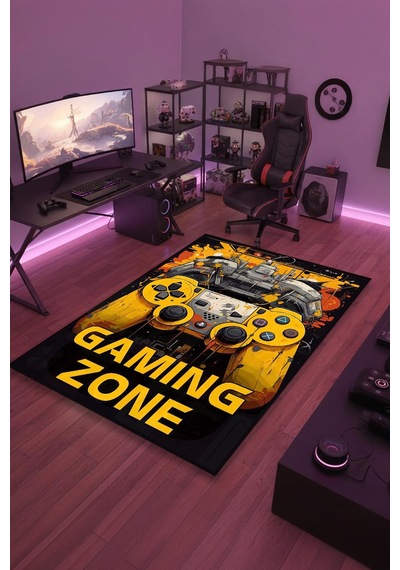 Gaming Zone Joystick Tasarım Yıkanabilir Kaymaz Taban Genç Odası Halısı Gnc4