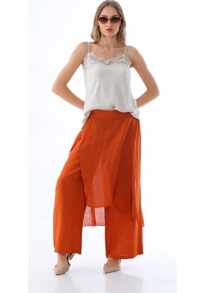 Bohem Stil İtalyan Ham Keten Pantolon Etek-8747 Kiremit