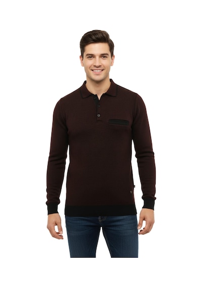 Çizgi Erkek Polo Yaka Kazak Cepli Çelik Örgü Klasik Kalıp 5208f Bgl-st04963 Bordo