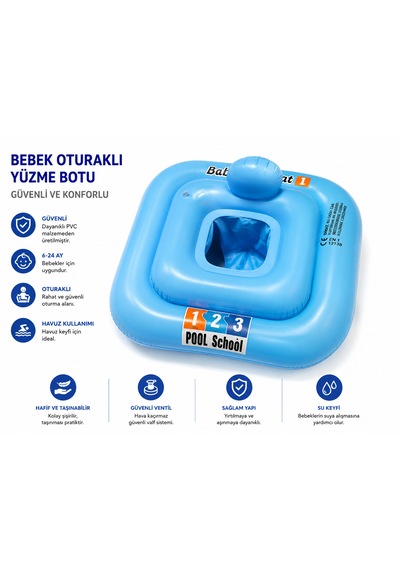 Pool School Mavi Bebek Yüzme Simidi 12-24 Ay