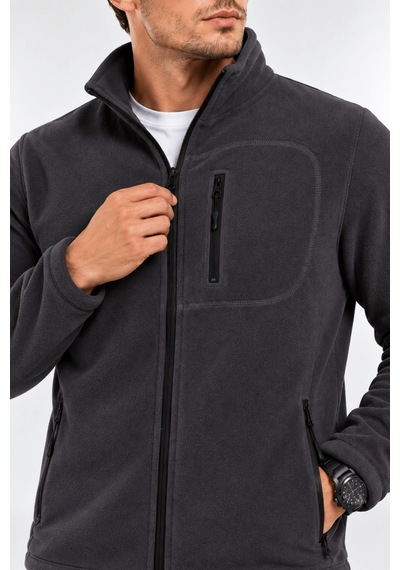 Genius Store Unisex Polar Tam Fermuarlı 3 Cepli Tüylenme Yapmaz Soğuğa Karşı Dayanaklı Spor Erkek-kadın Polar Tekli Koyu Füme