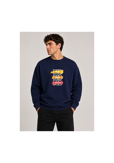 Herkesemoda No Fear Baskı Detaylı Bisiklet Yaka Şardonlu 2 İplik Sweatshirt Lacivert