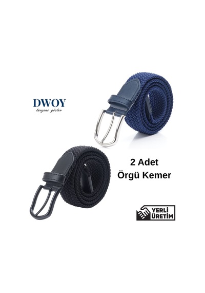 Dwoy Elastik Örgü Kemer 2'li Set-780 Lacivert