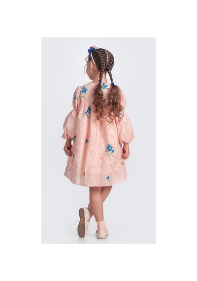 Mnk Baby & Kids Otantik Akdeniz Çiçek Nakışkız Çocuk Müslin Elbise M00706 Pudra