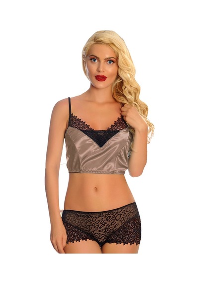 Vizon Saten Dantelli Babydoll Şortlu Takım Model 679910 Çok Renkli