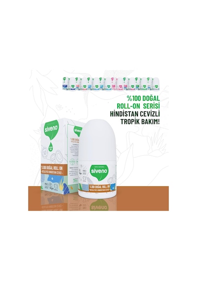 %100 Doğal Roll On Hindistan Cevizli Deodorant Ter Kokusu Önleyici Bitkisel Lekesiz Vegan 50 Ml