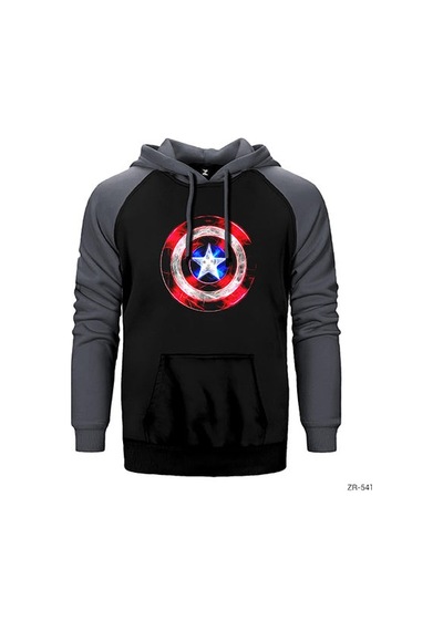 Captain America Sheild Neon Kırmızı Renk Reglan Kol Sweatshirt / Hoodie