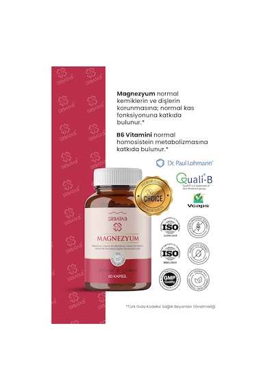 Erbatab Magnezyum Bisglisinat Sitrat Malat & Vitamin B2 B3 B6 3'lü Form 60 Kapsül