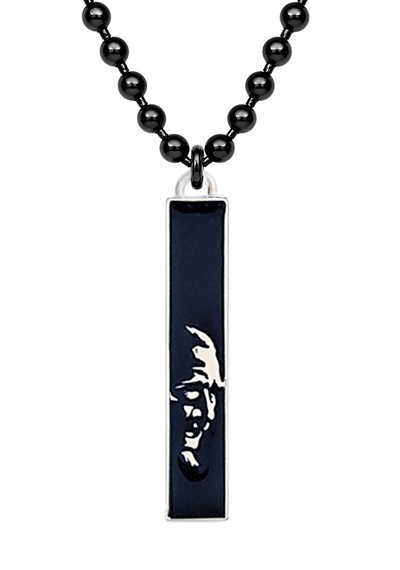 Atatürk Silüetli Siyah Mineli Dikdörtgen Kolye Atatürk İmza - Unisex Özel Tasarım Kolye 01 - Siyah