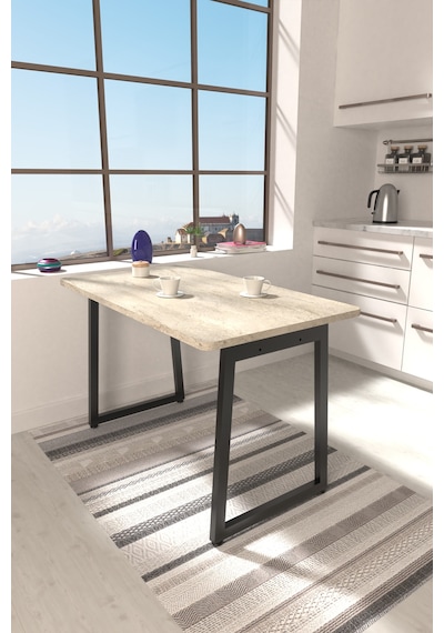 Vilinze Biga Sabit Mdf Metal Ayak Mutfak Masası - 70x120 Cm Siyah Traverten