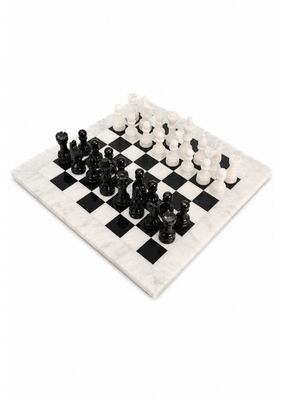 15 İnç Siyah Oniks Doğaltaş Satranç Takımı 38x38 Cm - El Yapımı Premium Satranç Seti Hediye Kutulu - Siyah Beyaz