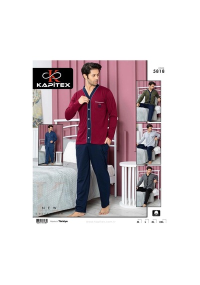 Kapitex 5818 Erkek Uzun Kol Patlı Pijama Takımı Bordo