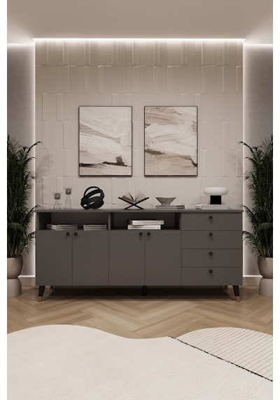 Asra Trend Lüks Konsol Tv Ünitesi %100 Mdf Salon Ve Yemek Odası Ünitesi Knsl06 Koyu Gri