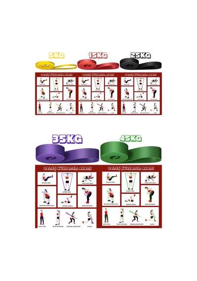 10lu Tera Set 5+15+25+35+45 Kg + 5li Pilates Direnç Bandı Barfiks Lastiği Loop Band Pembe Ton Çok Renkli