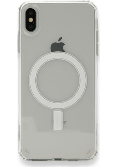 Apple Uyumlu iPhone Xs Max 6.5 Kılıf M-safe Şarj Özellikli Şeffaf Sert Pc Zore Embos Kapak Renksiz