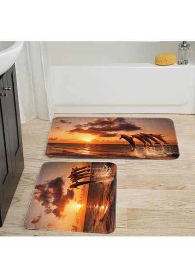 Rovigo Home Baskılı Kaymaz Taban 2'Li Banyo Paspas Takım Rvg5042-100x60-60x50 Çok Renkli