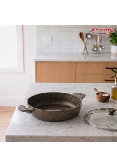 20 Cm Gold Stone Ezme Seri Granit Basık Tencere, Non-stick Pilav Karnıyarık Tencere 1,7 Lt Bakalit Kulplu
