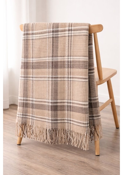Dinarsu Cozy Life Pamuklu Skoç Tv Battaniyesi 130 X 170 Plaid Bej Kahve