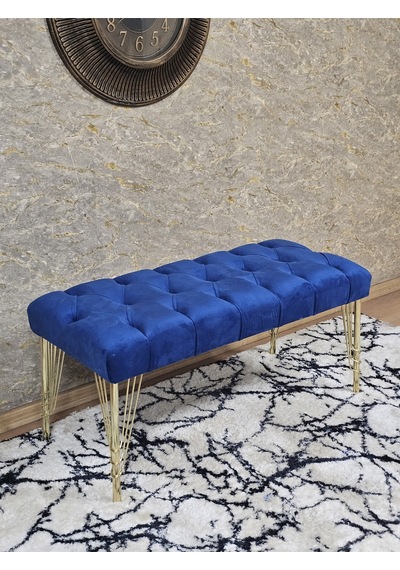 Zafir Gold Tel Ayaklı 90 Cm Puf Bench - Puf - Bench - Kasalı Oturak - Oturak - Yatak Ucu Puf Mavi