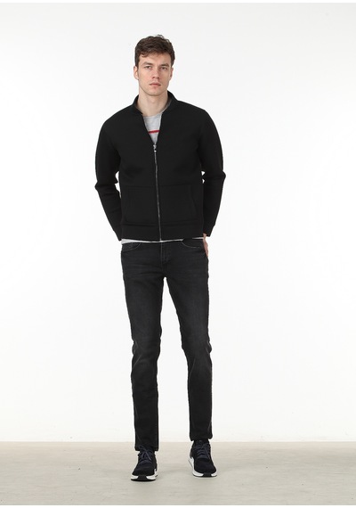 Ramsey Siyah Dik Yaka Düz Sweatshirt