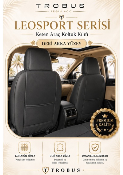 Kia Venga 2012 2013 2014 2015 Uyumlu Leosport Serisi Siyah Oto Koltuk Kılıfı