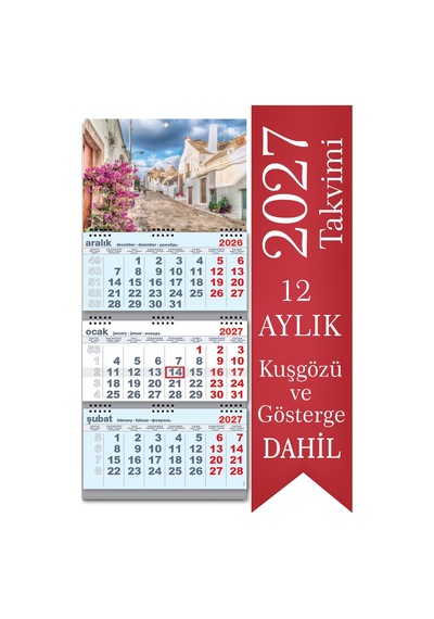 2027 Büyük Boy Gemici Takvimi Denizci Duvar Takvimi Mavi Renk Üç Parça Spiralli 33x77.5 CM
