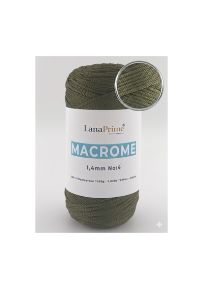 Lanaprime Makrome Örgü İpi 1,4mm 230mt Çanta İpi 200gr Polipropilen - Haki