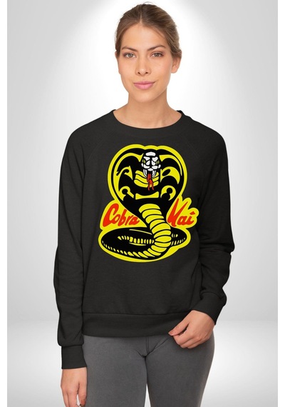 Cobra Kai Karete Çocuk Yılan Logo Dizi Unisex Siyah Sweatshirt Siyah