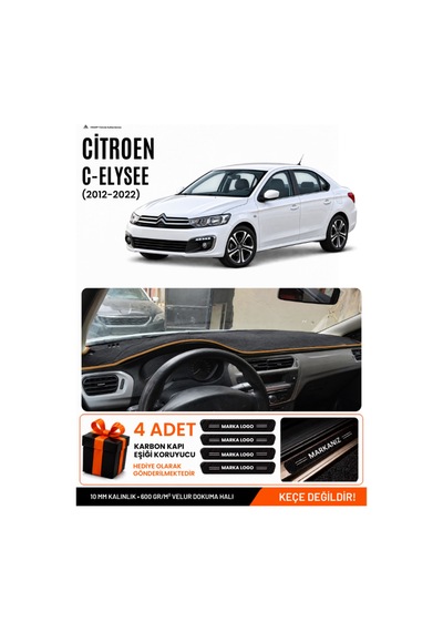 Citroen C-elysee 2012-2022 Uyumlu Torpido Örtüsü, Torpido Kılıfı - Siyah Kahverengi