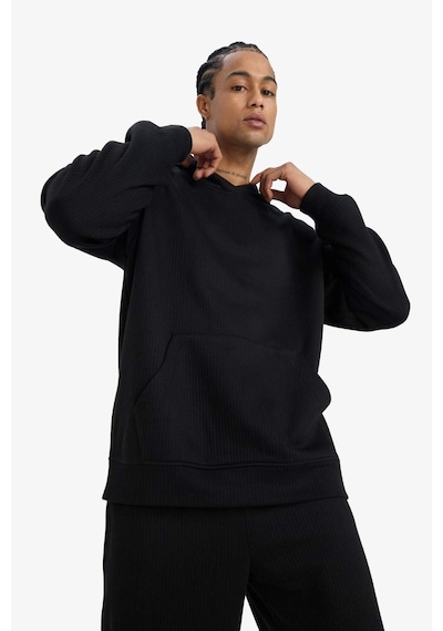 Defacto Boxy Fit Kapüşonlu Jakarlı Sweatshirt E9308ax25aubk81 Siyah