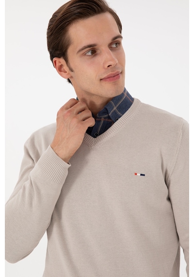 U.S. Polo Assn. Erkek Slim Fit V Yaka Taş Basic Kazak 50298283-VR049