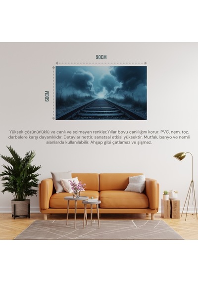 Doğa Ve Manzara Yatay Sis İçinde Kaybolan Demir Yolu Rayları Melankolik Ruh Hali 02 Çerçevesiz 90x60cm Pvc Tablo
